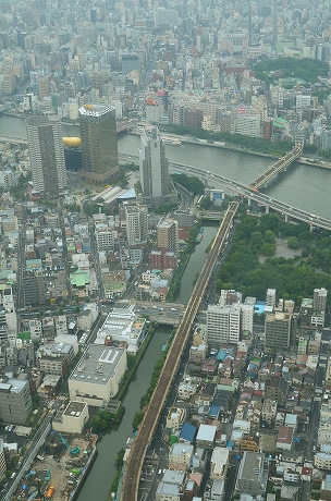 北十間川から隅田川 アサヒグループ本社ビルとスーパードライホール.jpg